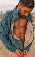 Organic Cotton Reversible Zip Jacket - Teal Shaman Ikat