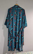 Crane Dance Teal Organic Kimono Dressing Gown Robe