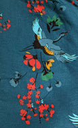 Crane Dance Teal Organic Kimono Dressing Gown Robe