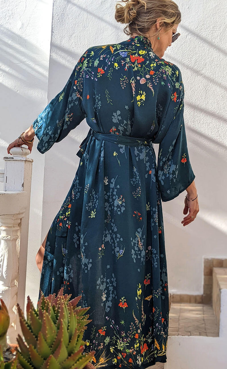 Midnight Wildflower Kimono Dressing Gown