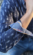 Navy Blue Pacific Ikat Mens Collarless Shirt