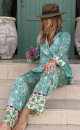 Luxury Bamboo Silk Pyjama Set - Malachite Green Mosaic