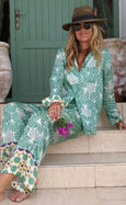 Luxury Bamboo Silk Pyjama Set - Malachite Green Mosaic