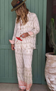 Luxury Bamboo Ikat Silk Pyjama Set - Pearl & Flame