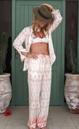 Luxury Bamboo Ikat Silk Pyjama Set - Pearl & Flame