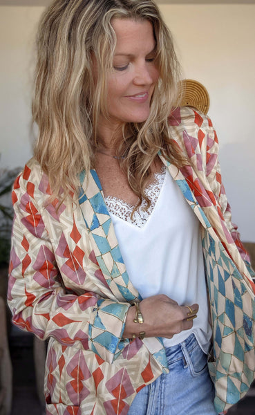 Bamboo Silk Reversible Shawl Blazer - Tunisia & Lava Lamp