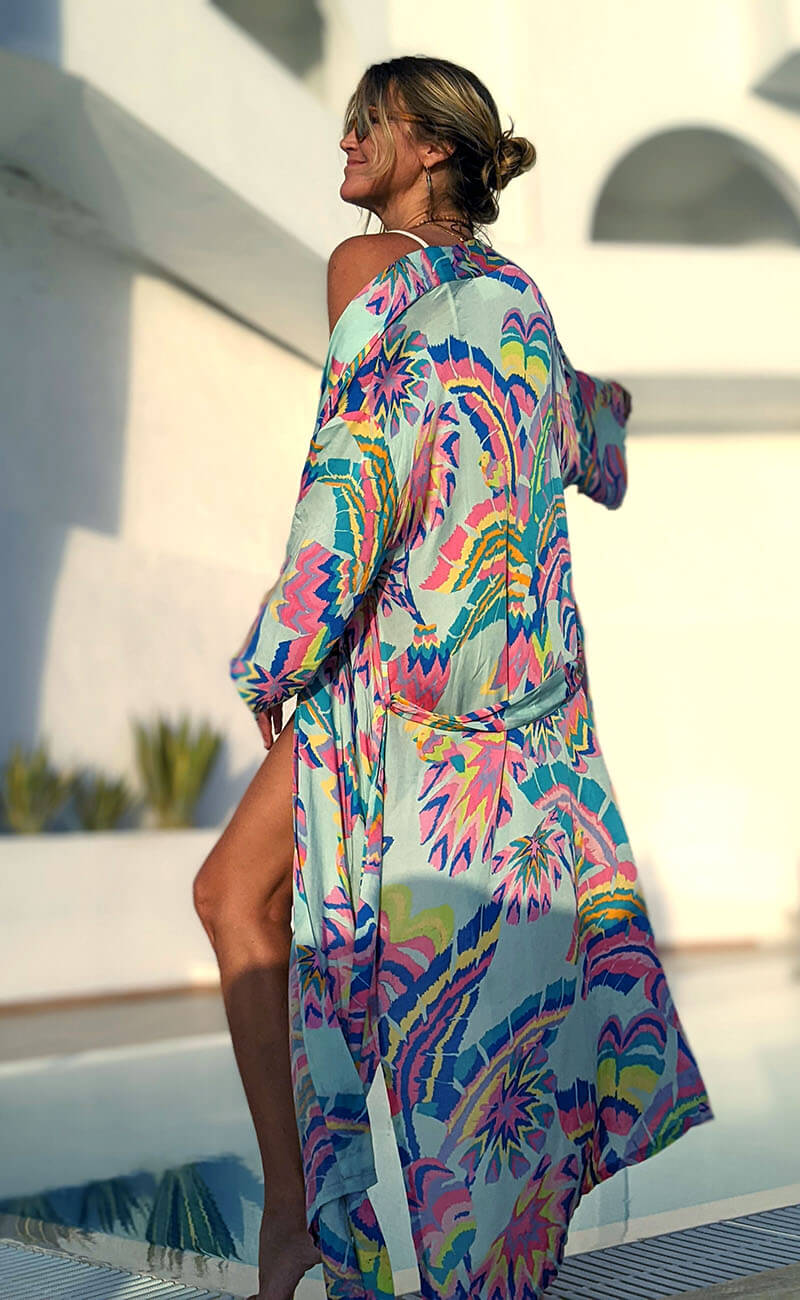 Rio Carnival Turquoise Blue Festival Kimono Dressing Gown Verry Kerry Rio Carnival Turquoise Blue Festival Kimono Dressing Gown Verry Kerry