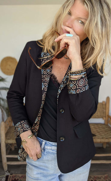 Black Tailored Stretch Contrast Trim Blazer - Medina