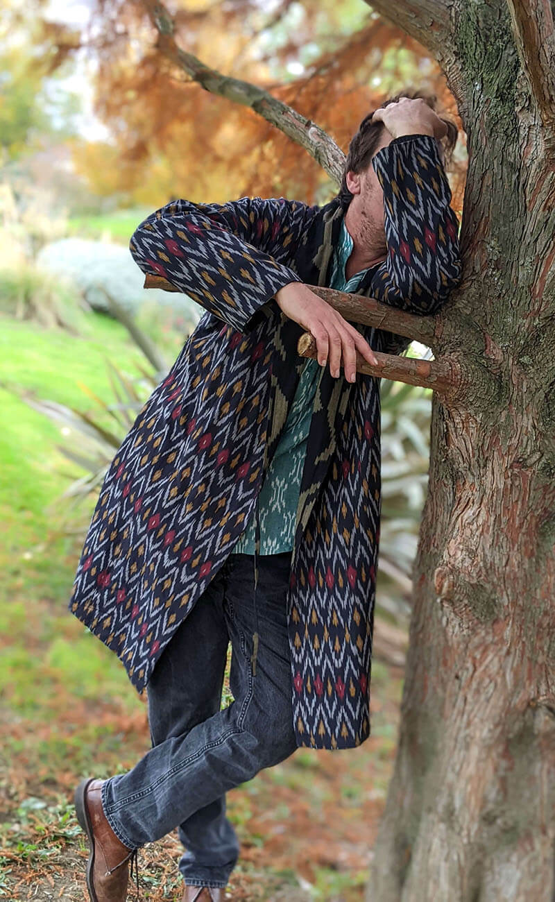 Salamanda & Zag Ikat Organic Cotton Mens Kimono Coat