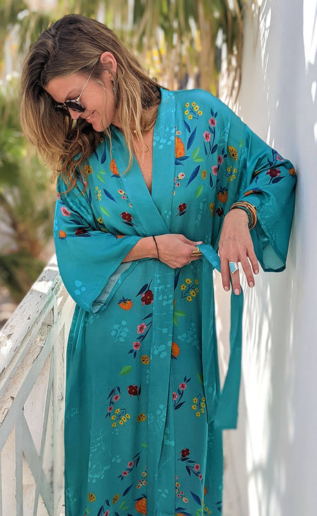 Dandelion Short Kimono - Turquoise