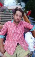 Fiji Watermelon Ikat Mens Collarless Shirt