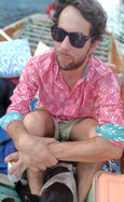 Fiji Watermelon Ikat Mens Collarless Shirt