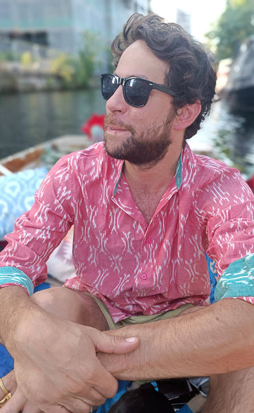 Fiji Watermelon Ikat Mens Collarless Shirt