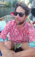 Fiji Watermelon Ikat Mens Collarless Shirt