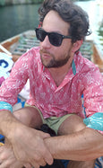 Fiji Watermelon Ikat Mens Collarless Shirt