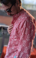 Fiji Watermelon Ikat Mens Collarless Shirt