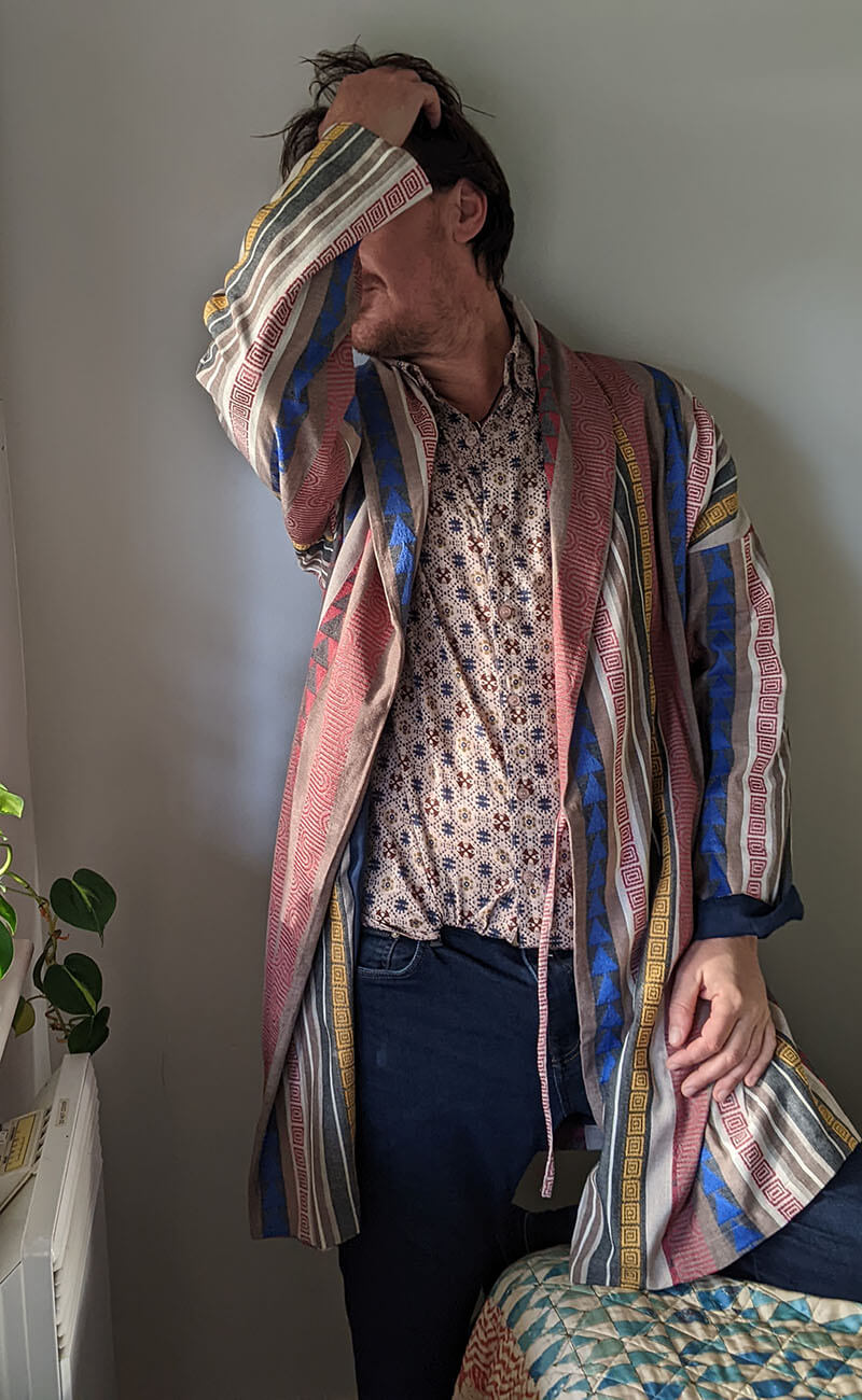 Zeus Stripe Organic Cotton Mens Dressing Gown Kimono Verry Kerry