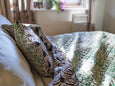 Bamboo Silk Reversible Quilted Throw Blanket/Cushion Set - Tribal/Green Mamba