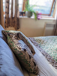 Bamboo Silk Reversible Quilted Throw Blanket/Cushion Set - Tribal/Green Mamba
