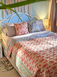 Bamboo Silk Reversible Quilted Throw Blanket/Cushion Set - Tunisia/Lava Lamp