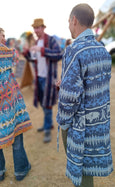 'Native Blues' Unisex Kimono Dressing Gown - Organic Cotton House Robe - Reversible