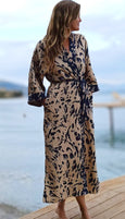 Brass Leopard Print Long Kimono Robe - Women's Dressing Gown
