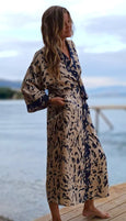 Brass Leopard Print Long Kimono Robe - Women's Dressing Gown