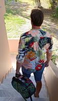 Hawaiian Flowers Elegant Bohemian Mens Shirt-Organic Cotton -Graphic Tropical Print Design
