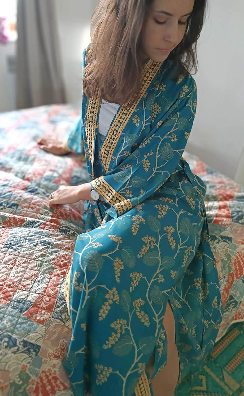 Jade Jasmine Long Kimono Dressing Gown