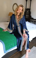 Rani Sapphire Embroidered Long Kimono Dressing Gown