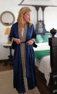 Rani Sapphire Embroidered Long Kimono Dressing Gown