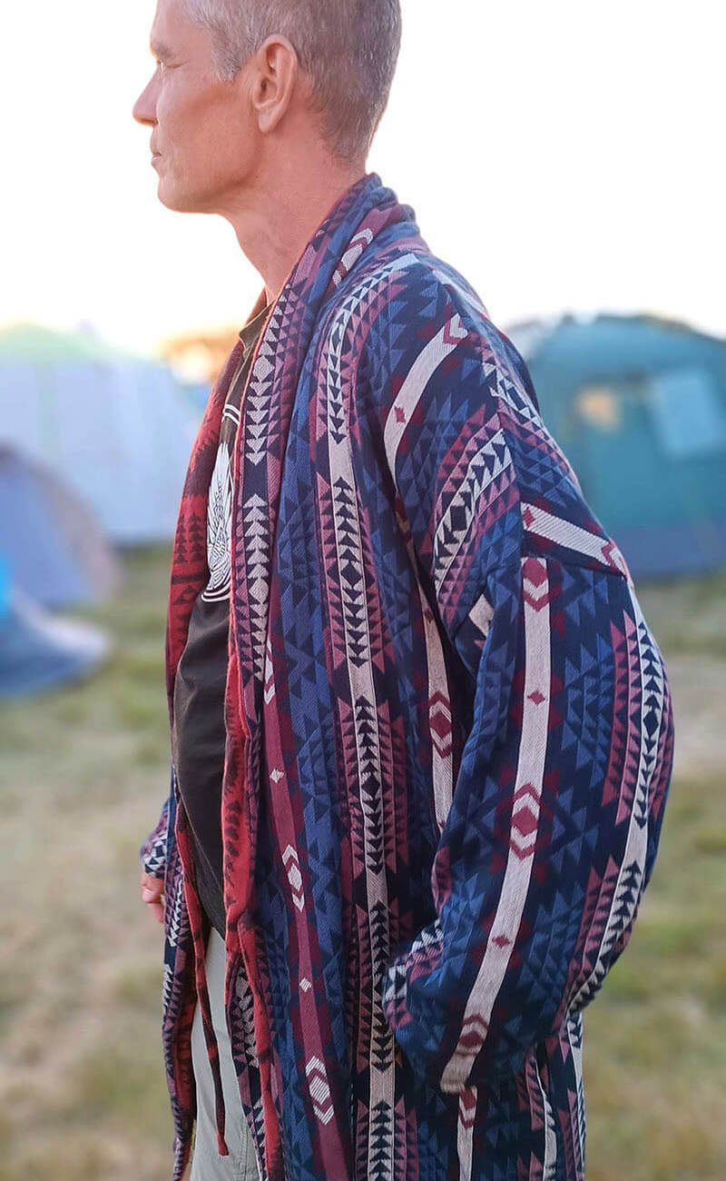 'Red Cotton Mens Kimono Dressing Gown Reversible