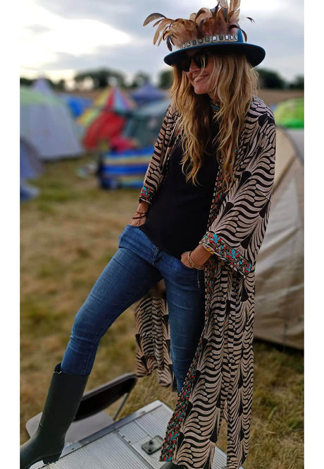 Nala Tribal Embroidered Long Kimono Dressing Gown