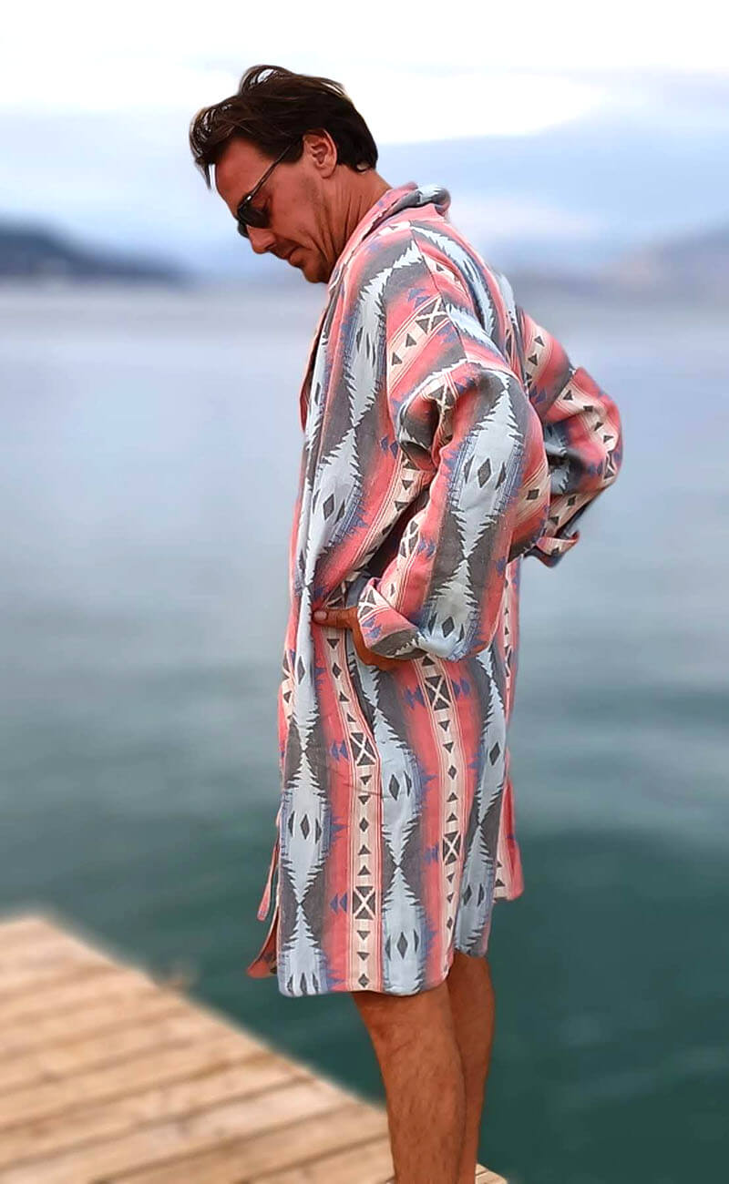 'Samos Sunsets' Organic Mens Kimono Dressing Gown Robe Verry Kerry