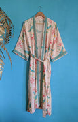 Crane Dance Peach Ladies Organic Kimono Dressing Gown